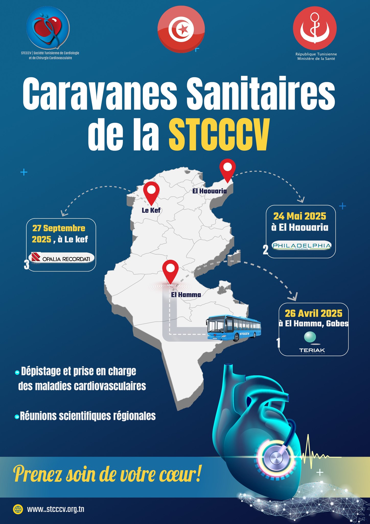 الجمعية التونسية لأمراض القلب  وجراحة القلب و الشرايين تنظم عددا من القوافل الصحية