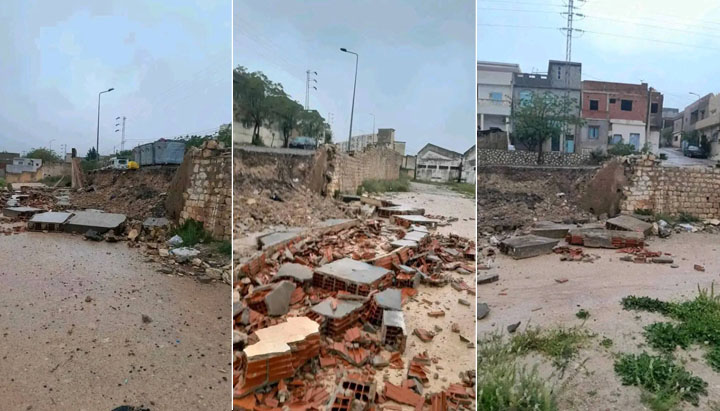 الكاف: انهيار جزء من سور المعهد الثانوي 8 فيفري 1958 بساقية سيدي يوسف