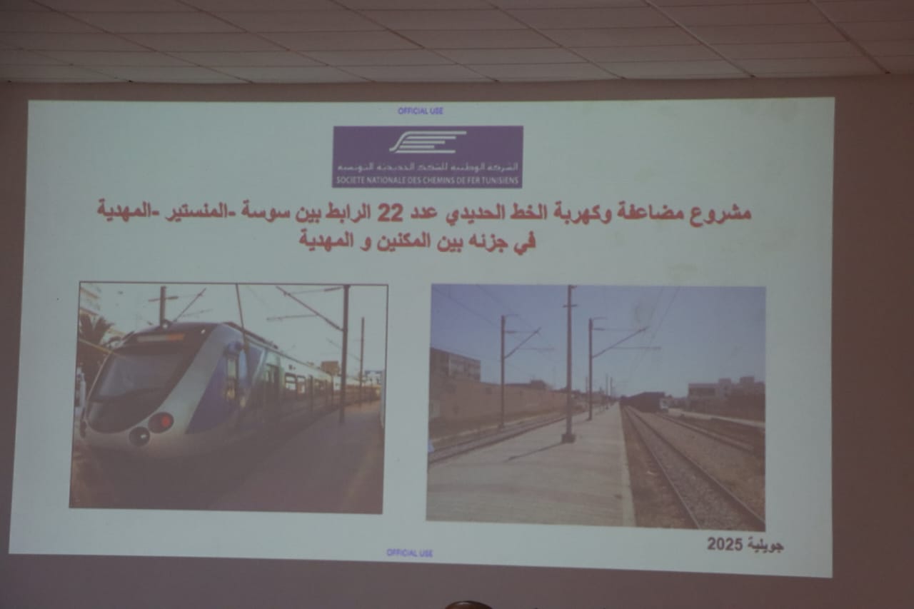 المنستير: دراسة مشروع مضاعفة وكهربة الخطّ الحديدي عدد 22 الرابط بين سوسة -المنستير -المهدية.