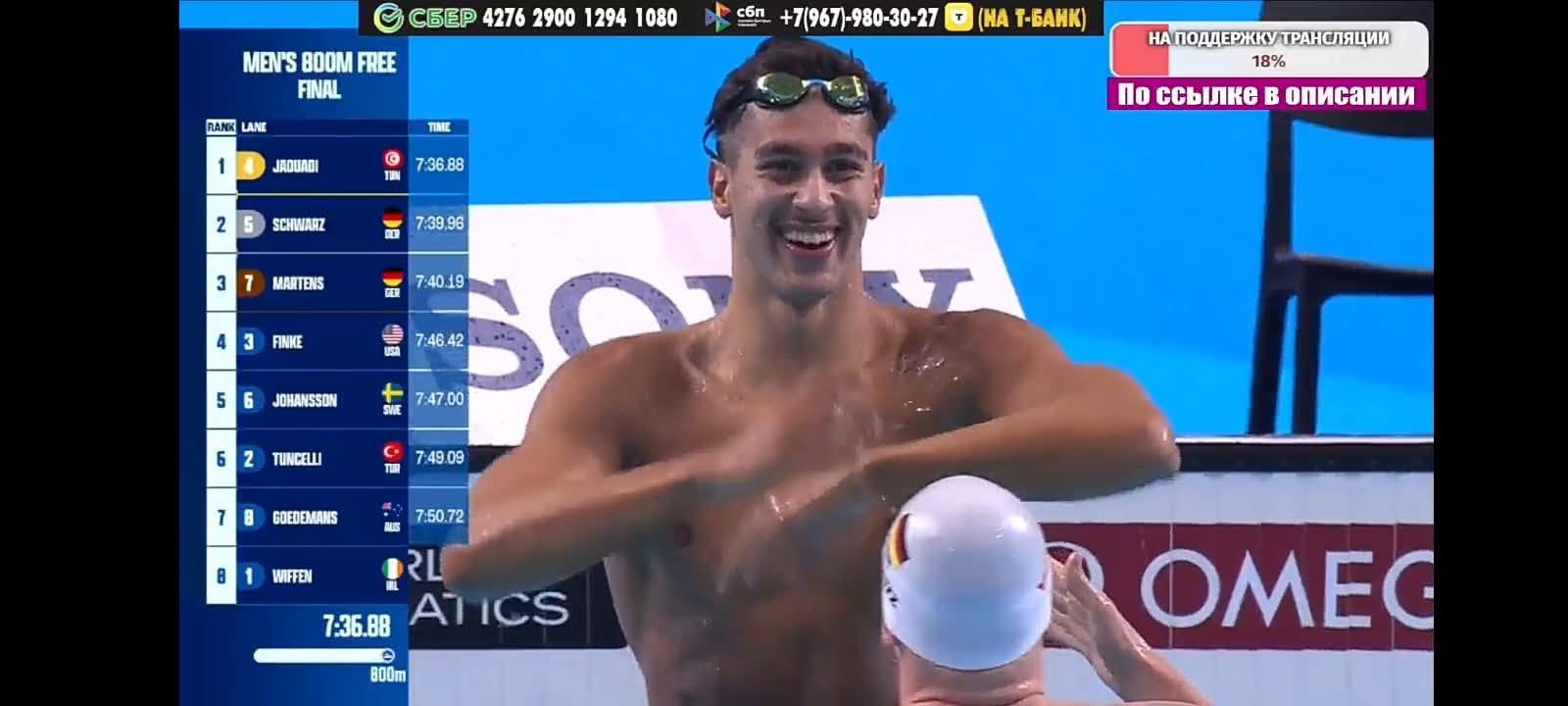 Championnat du monde à Singapour : le tunisien Ahmed Jaouadi remporte la médaille d’or sur 800 m nage libre