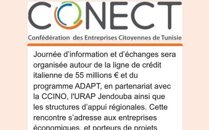   يوم اعلامي اقليمي بولاية جندوبة للتعريف بخط التمويل الايطالي الجديد لفائدة المؤسسات الصغرى و المتوسطة