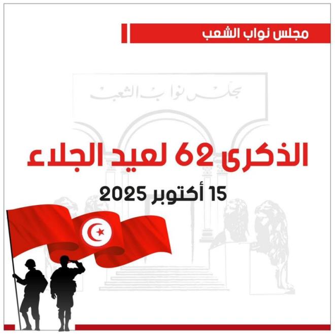 في ذكرى الجلاء: مجلس نواب الشعب يحث على "الاقتداء بنضالات وتضحيات شهداء تونس".