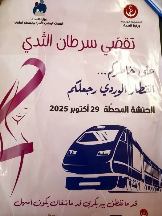 القطار الوردي للتقصي المبكر عن سرطان الثدي يحلّ يومي 29 و30 أكتوبر الجاري بولايتي صفاقس وتوزر
