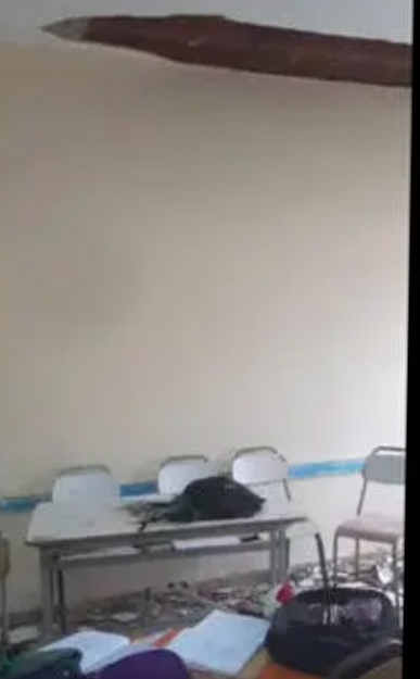 انهيار جزئي لسقف احدى قاعات التدريس بالمعهد الثانوي عبد الحميد الغزواني بفرنانة من ولاية جندوبة، و اصابة تلميذين 