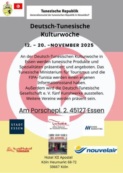 انطلاق الاسبوع الثقافي التونسي الالماني في مدينة اسن تحت شعار " الثقافة جسر لدعم التواصل والتقارب"