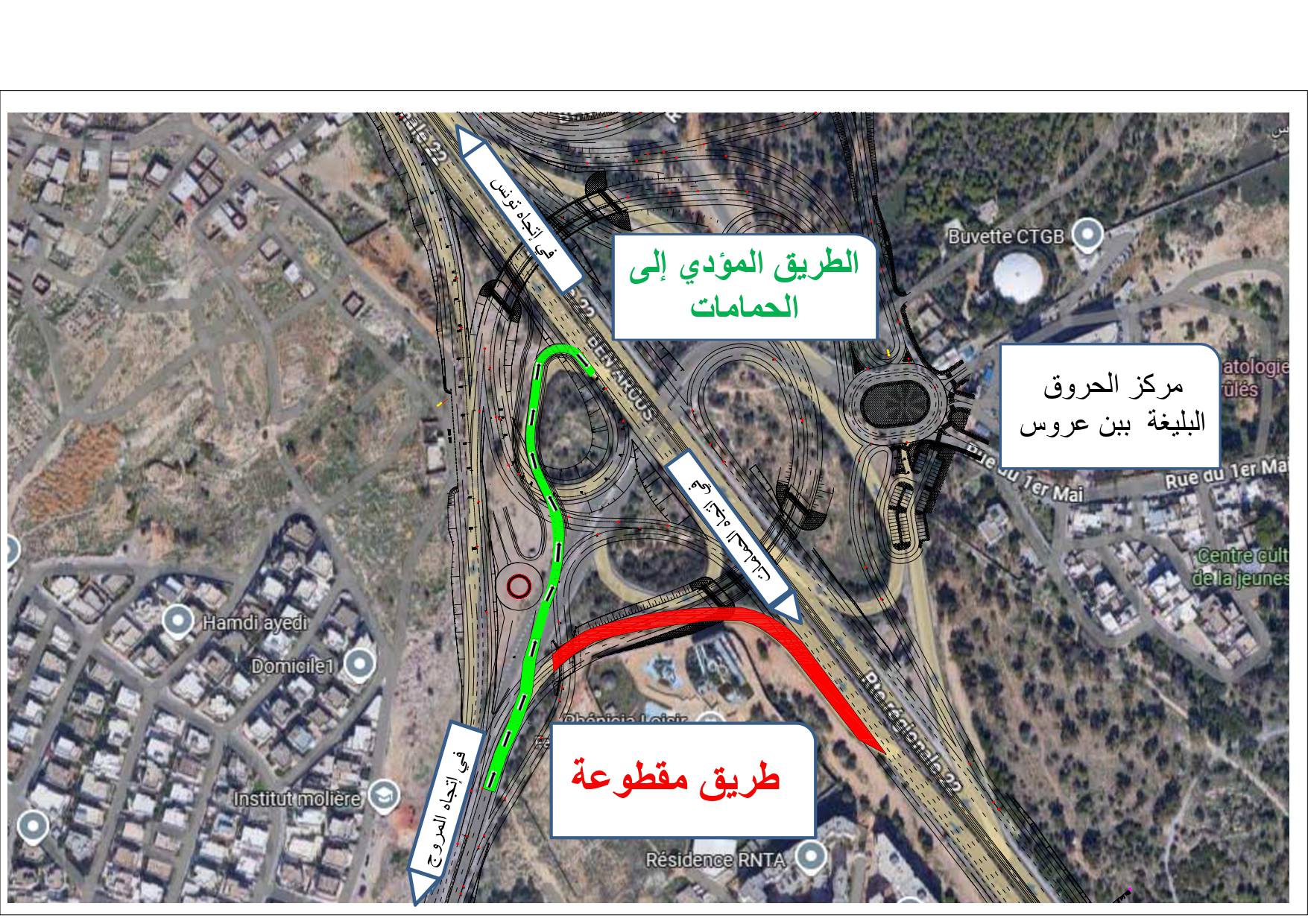 بداية من الغد: تحويل جزئي لحركة المرور على مستوى الوصلة المؤدّية من الوطنية 3 أ1 نحو سوسة والحمامات