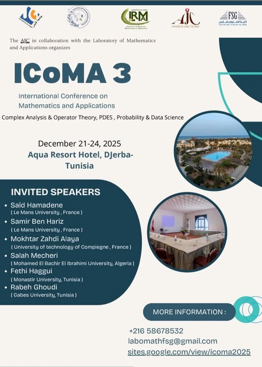 المؤتمر الدولي الثالث للرياضيات وتطبيقاتها من 21 الى 24 ديسمبر بجزيرة جربة