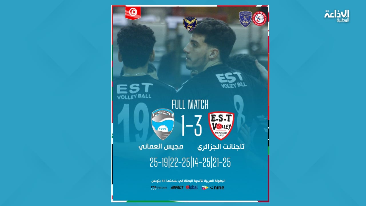 بطولة الأندية العربية للكرة الطائرة (اللقاءات الترتيبة): تاجنانت الجزائري يحرز المركز التاسع