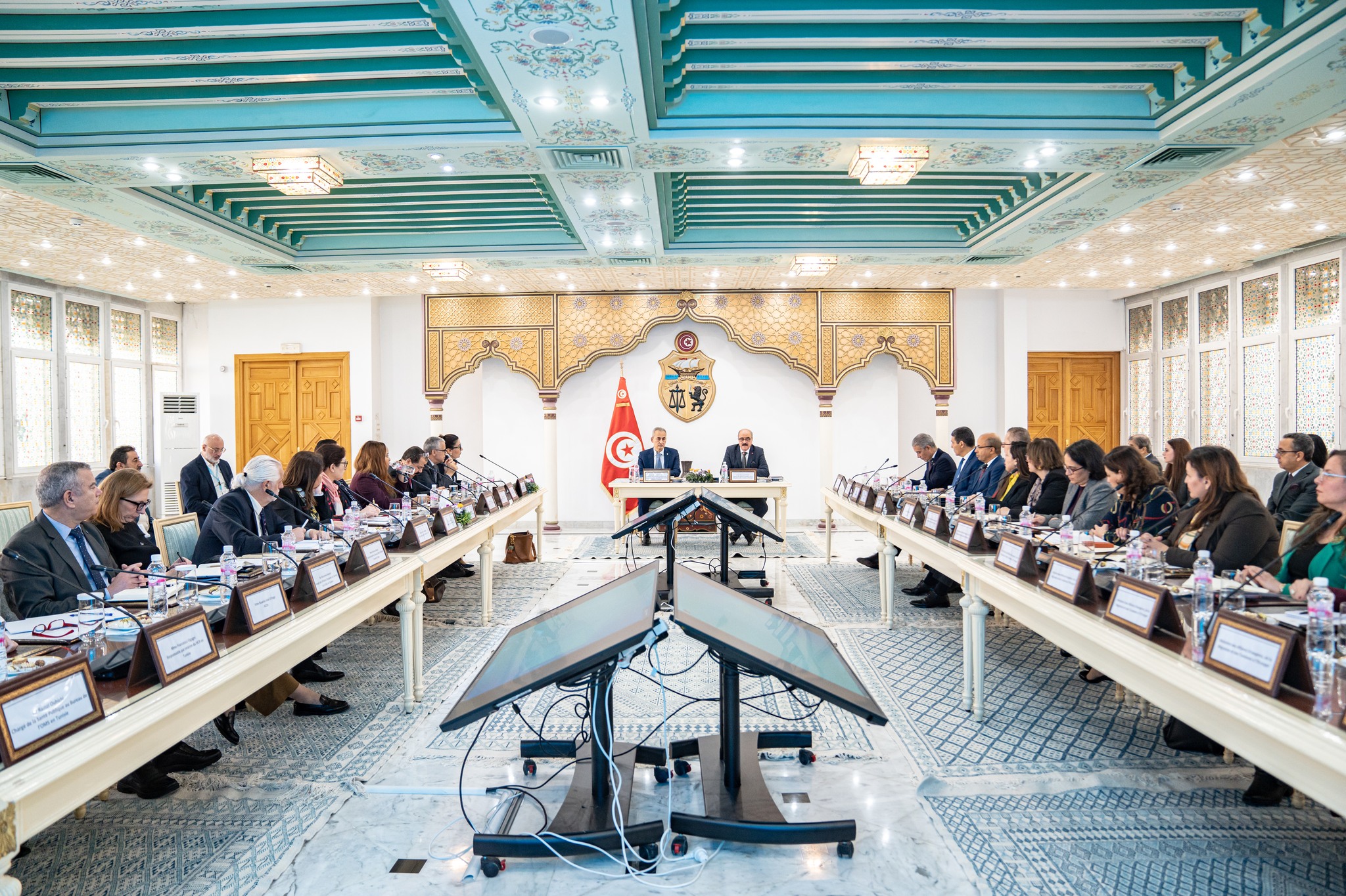 جلسة عمل بوزارة الخارجية مع المنسقة المقيمة وممثلي الوكالات والصناديق والبرامج التابعة لمنظومة الأمم المتحدة المعتمدة بتونس