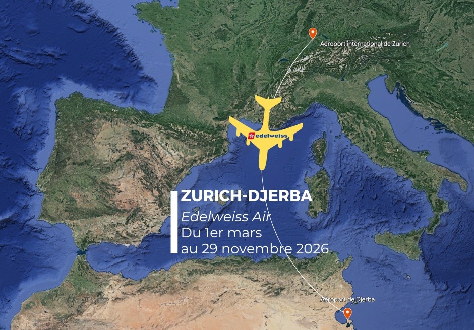 خط جوي جديد يربط زيورخ بجربة لتعزيز التدفق السياحي