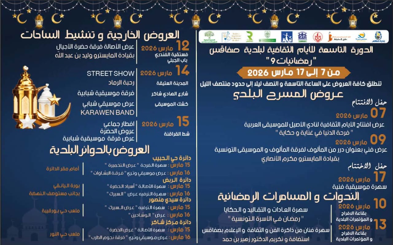 "الثقافة المتاحة للجميع في فضاءات مفتوحة" شعار تظاهرة رمضانيات 9 لبدية صفاقس 