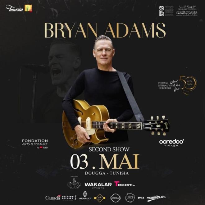 سهرة ثانية مع أسطورة الروك براين آدامز يوم 3 ماي على ركح مسرح دقة استجابة للإقبال الجماهيري