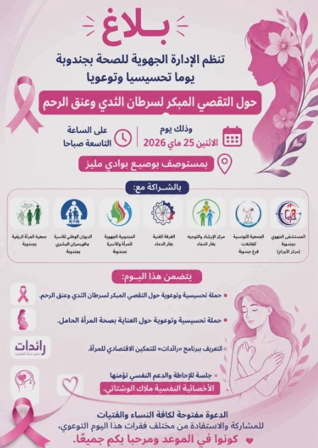 وادي مليز: قافلة صحية تحسيسية وتوعوية حول التقصي المبكر لسرطان الثدي وعنق الرحم