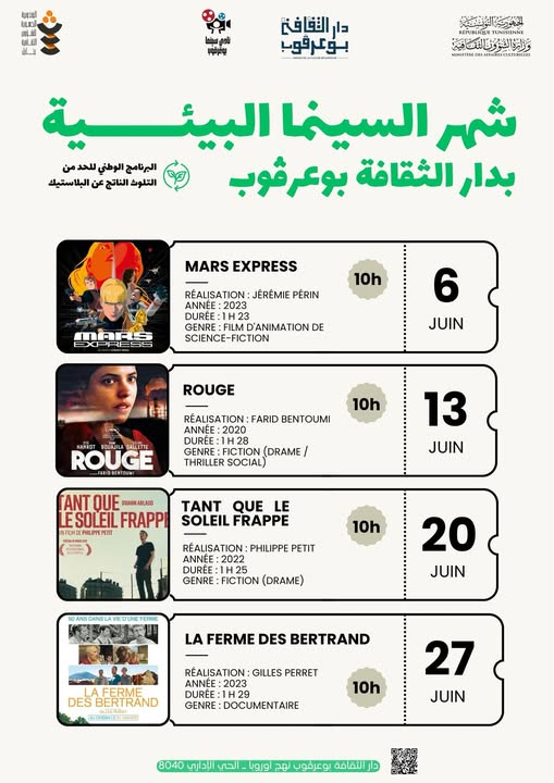 شهر السينما البيئية بدار الثقافة بوعرڨوب ينطلق يوم غد السبت