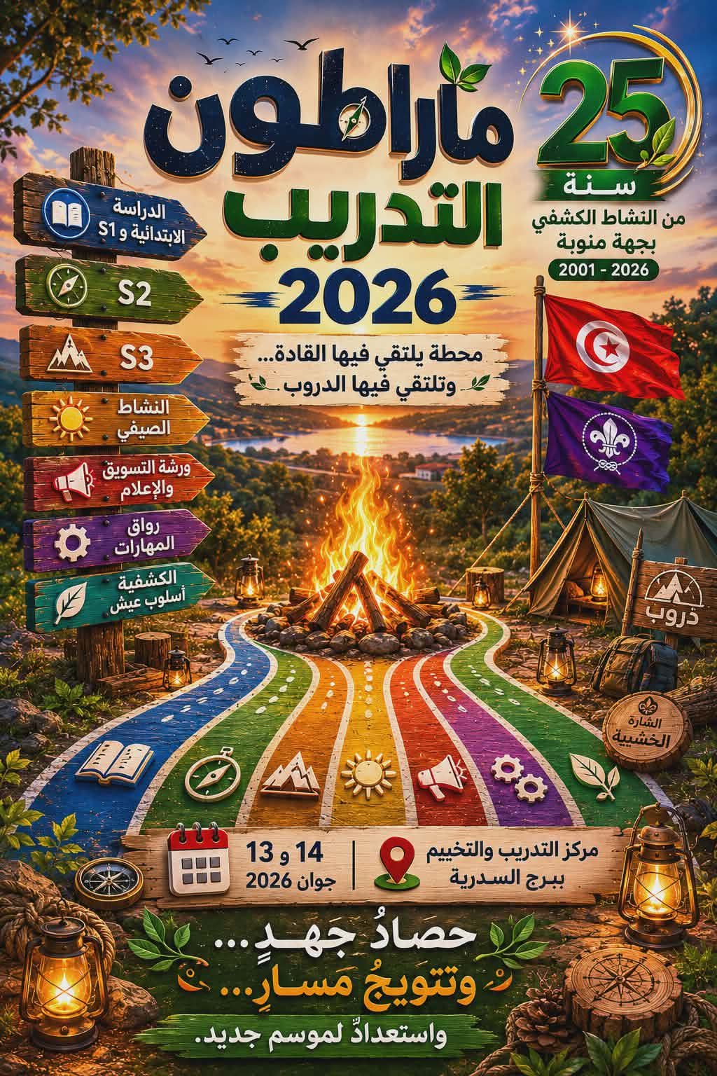 الكشافة التونسية (جهة منوبة) : تنظم "ماراطون التدريب" يومي 13 و 14 جوان 2026