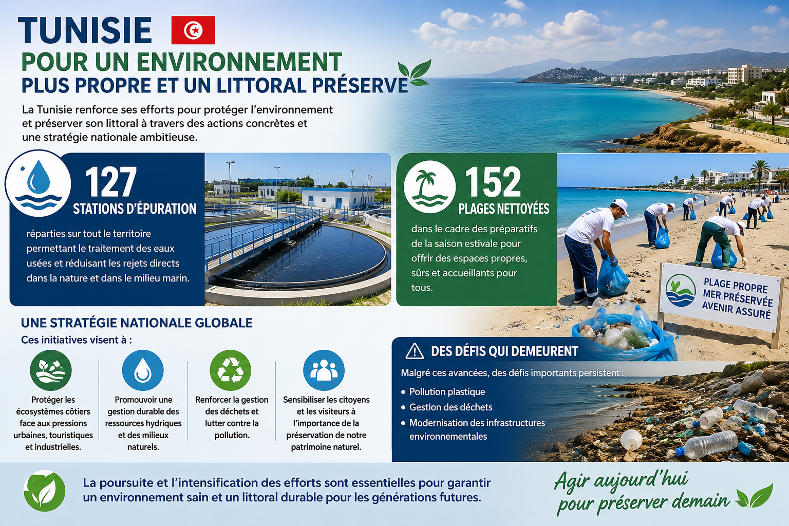 Tunisie : 127 stations d’épuration et 152 plages nettoyées pour protéger le littoral