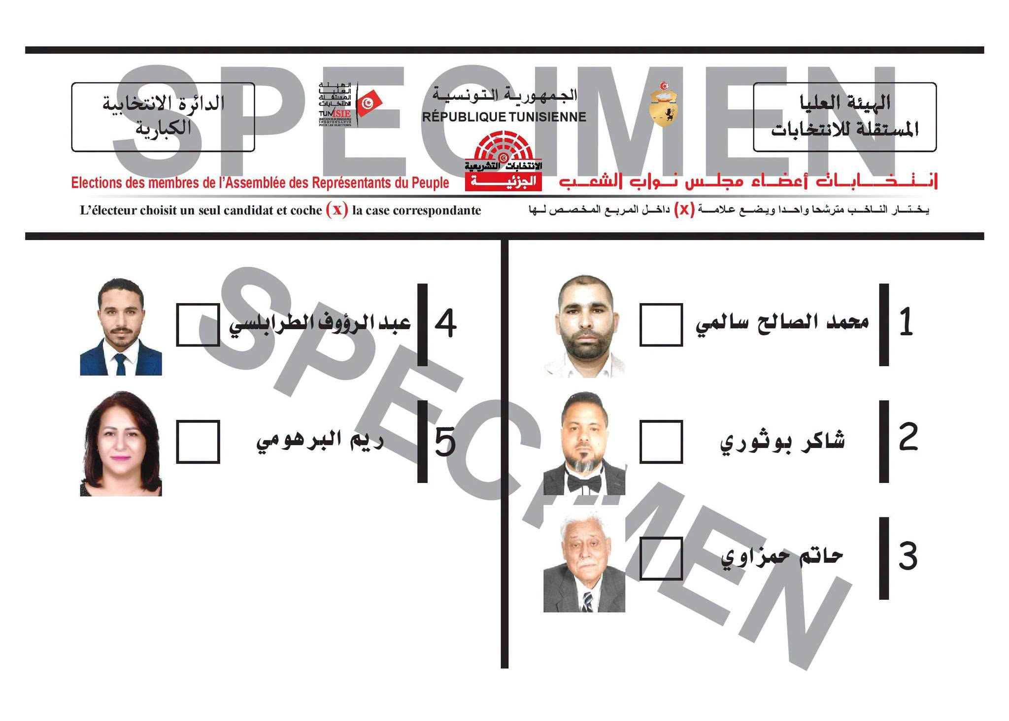 هيئة الانتخابات تنشر نموذج ورقة الاقتراع للانتخابات التشريعية الجزئية بدائرة الكبارية