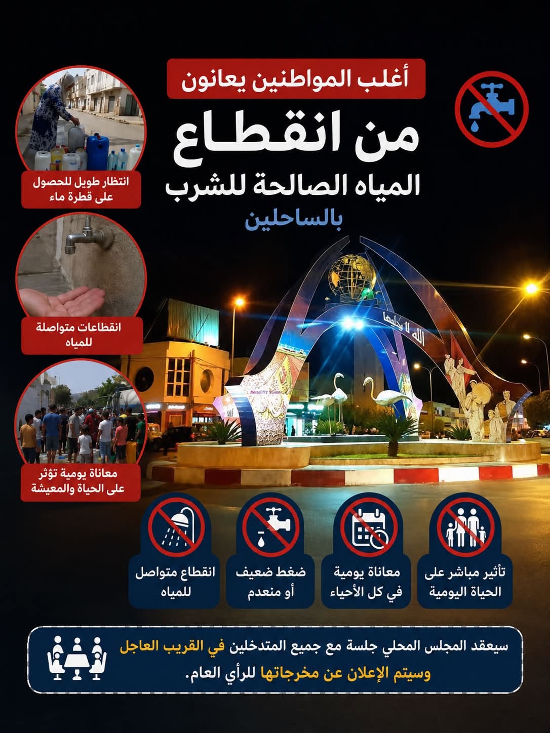 المجلس المحلي بالساحلين يتلقى العديد من التشكيات المتعلقة بتكرر انقطاعات الماء