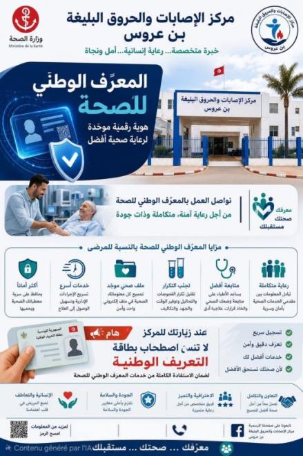 مركز الإصابات والحروق البليغة ببن عروس يدعو المواطنين إلى اصطحاب بطاقة التعريف الوطنية لتيسير إجراءات التسجيل