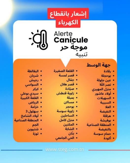 إشعار بانقطاع الكهرباء جهة الوسط