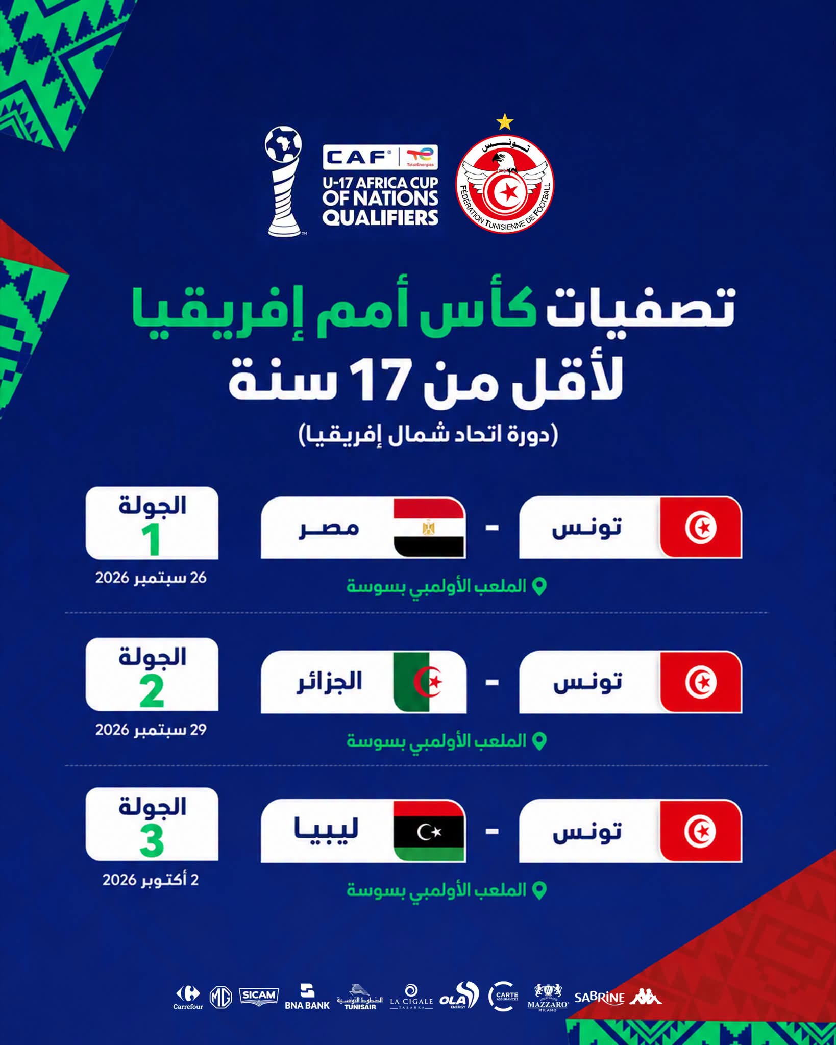 تونس تحتضن تصفيات «كان» أقل من 17 سنة.. والمنتخب الوطني يستهل مشواره أمام مصر