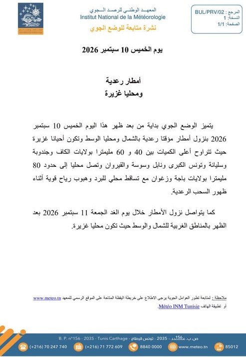 متابعة جاهزية المنظومة الوطنية لتفادي الكوارث وتنسيق التدخلات الميدانية استعدادا للتقلبات الجوية المرتقبة .