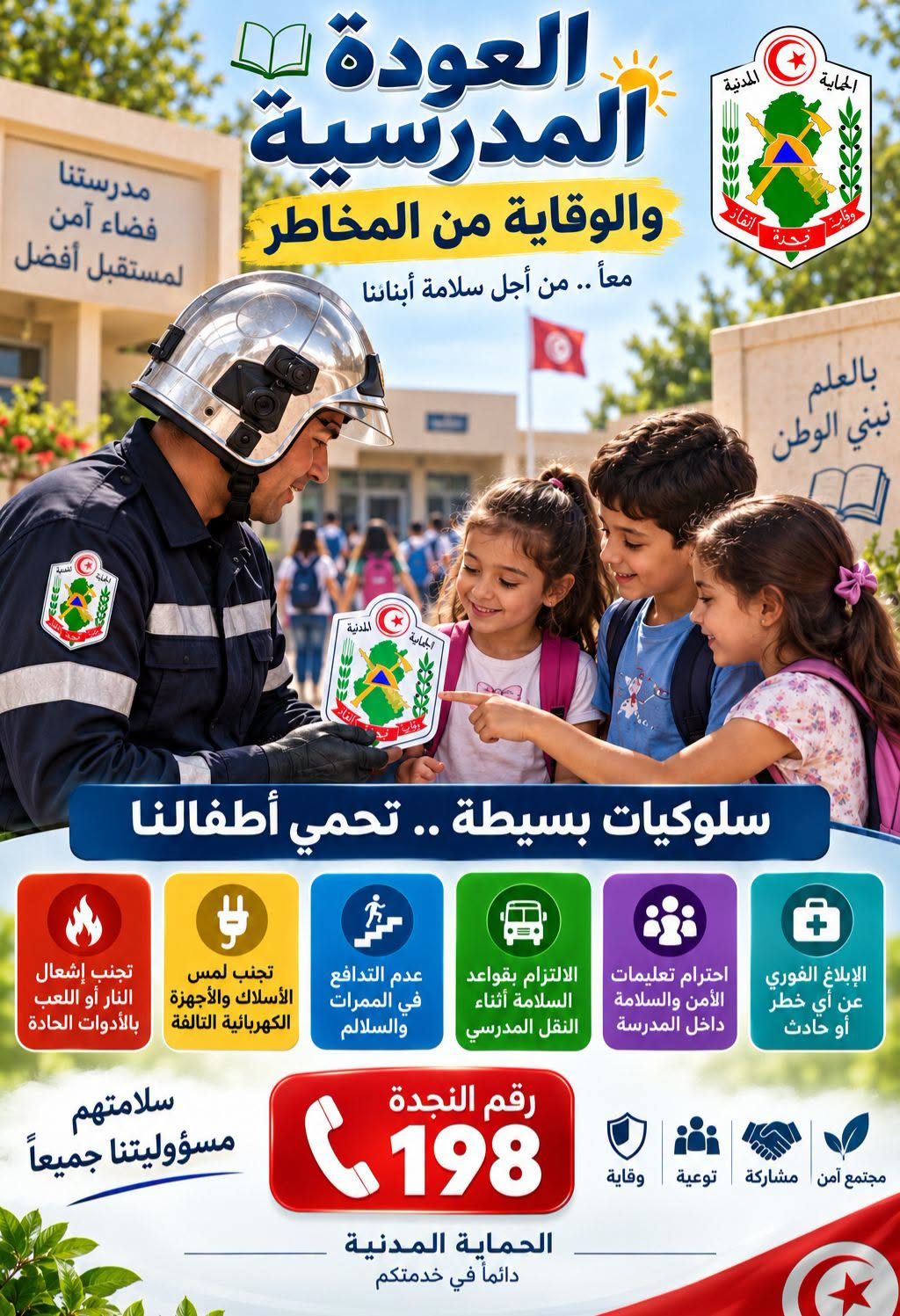 الديوان الوطني للحماية المدنية يدعو إلى الالتزام بقواعد السلامة داخل المؤسسات التربوية وفي الطريق