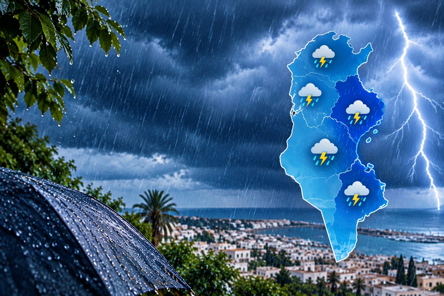 اسناد درجة انذار كبيرة لولايات تونس الكبرى وسوسة والمنستير والمهدية الخميس والجمعة