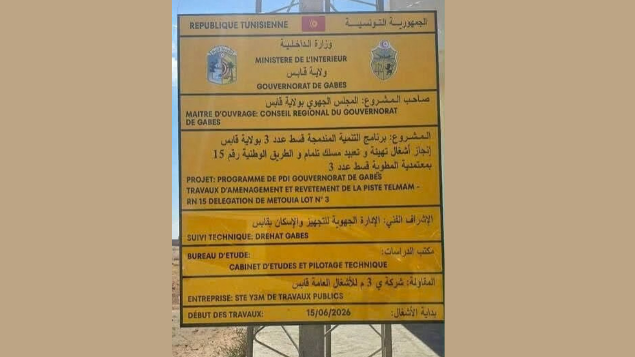 قابس : انطلاق أشغال تعبيد 2.5 كلم من مسلك "تلمام" بوذرف