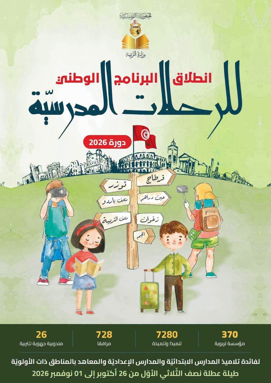 الكاف: انطلاق أولى الرحلات المدرسية في إطار البرنامج الوطني للرحلات والأنشطة المدرسية في موسمه الثاني