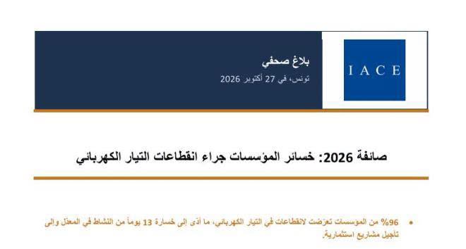 معهد رؤساء المؤسسات ينشر نتائج الاستبيان حول التداعيات الاقتصادية لانقطاع الكهرباء خلال صائفة 2026
